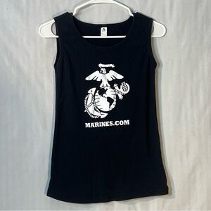 Marines.com Black & White Emblem Tank Top Ribbed Pre Shrunk Cotton Round Neck L👍